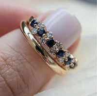 Elegant Geometric Blue Zirconia Studded Gold Plated Band Ring