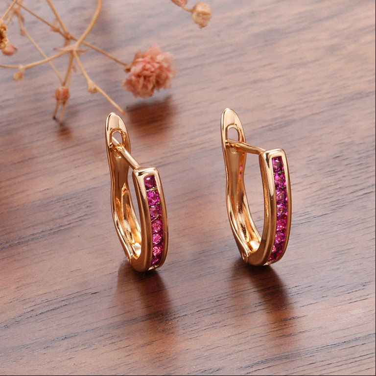 Classic Gold Plated Zirconia Gemstone Hinged Hoop Earrings