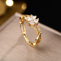 Elegant Adjustable Zirconia Flower Leaf Open Ring