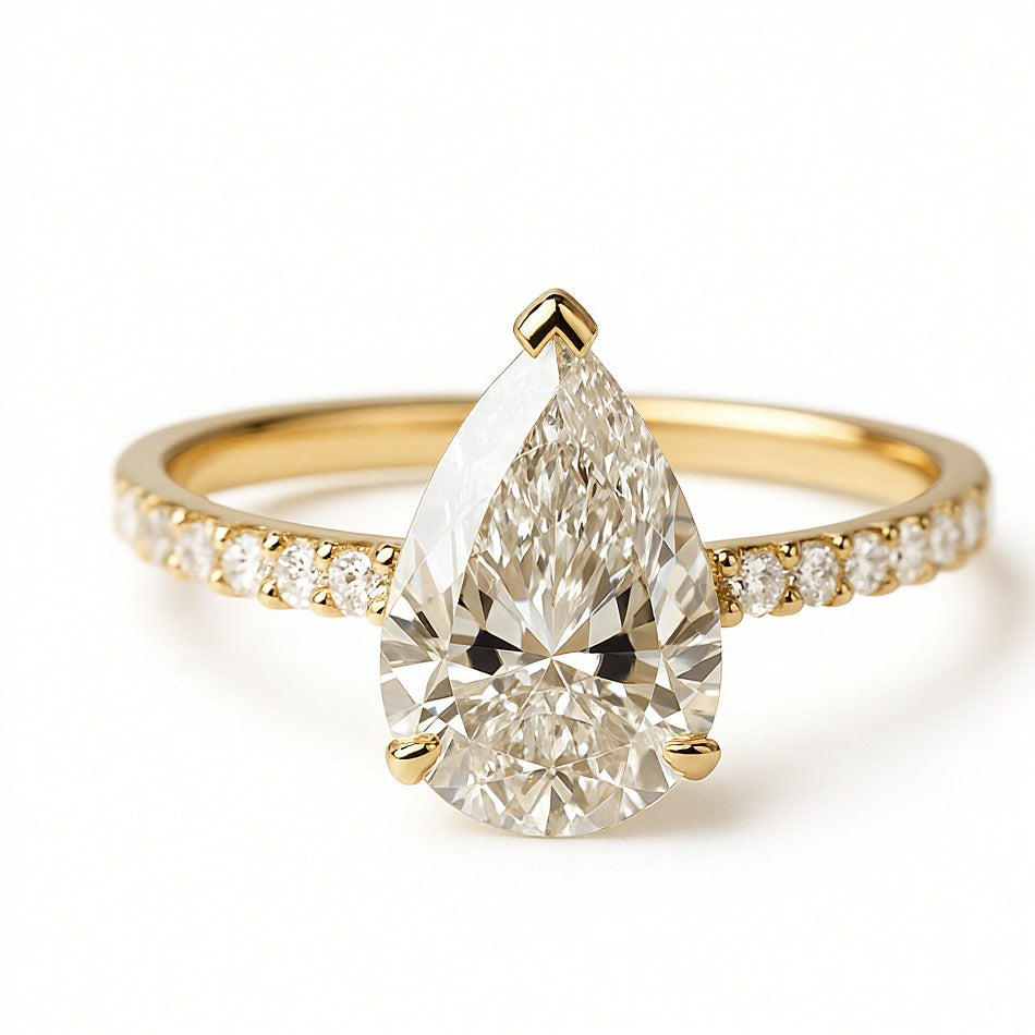 Elegant Gold Plated Water Drop Style Zirconia Inlaid Ring