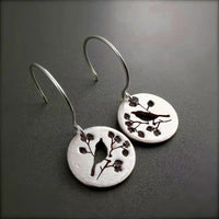 Vintage Silver Design Bird Medallion Drop Earrings