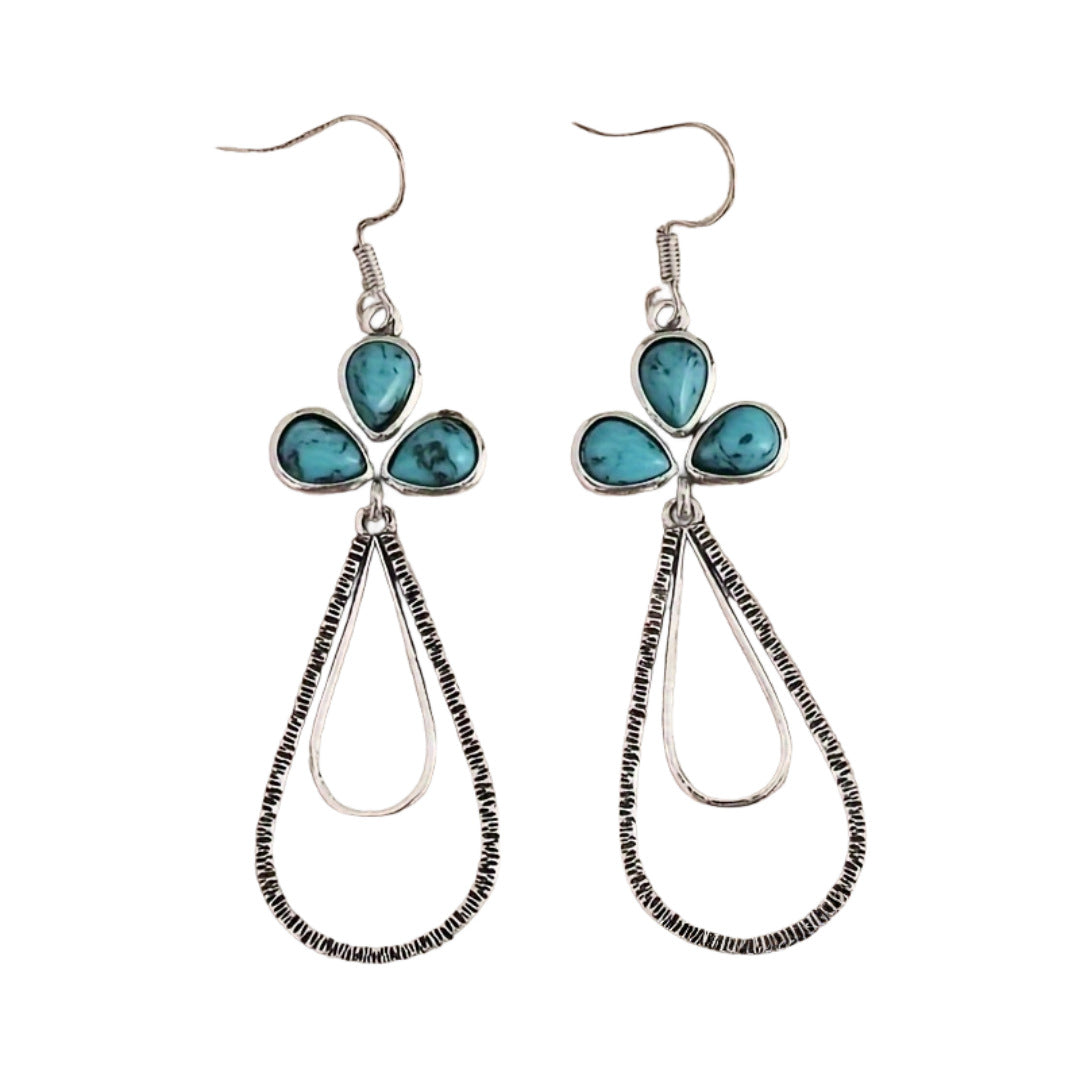 Elegant Vintage Turquoise Clover Teardrop Earrings