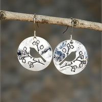 Vintage Silver Design Bird Medallion Drop Earrings
