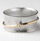 Minimalist Silver Band with Gold Diamond Accent Ring