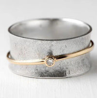 Minimalist Silver Band with Gold Diamond Accent Ring