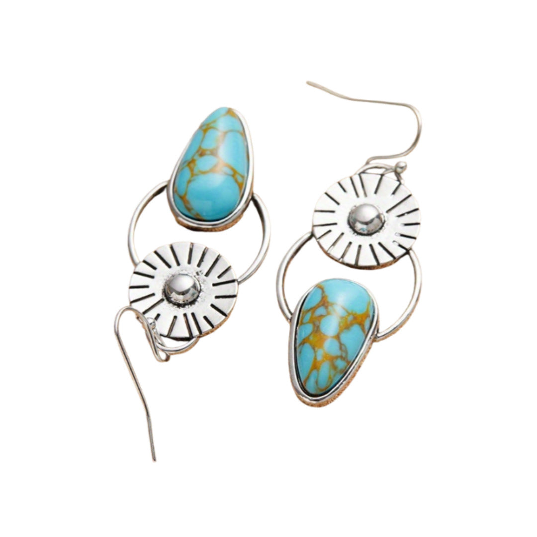 Vintage Handmade Sunburst Turquoise Drop Earrings