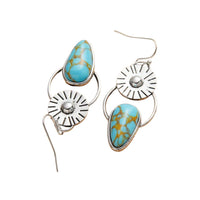 Vintage Handmade Sunburst Turquoise Drop Earrings