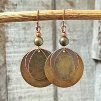 Vintage Distressed Bronze Tone Multi Layer Round Hoop Earrings
