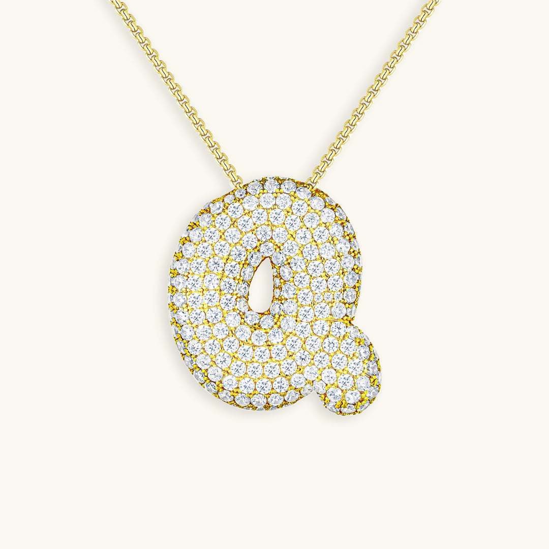 Pavé Diamond Bubble Initial Necklace
