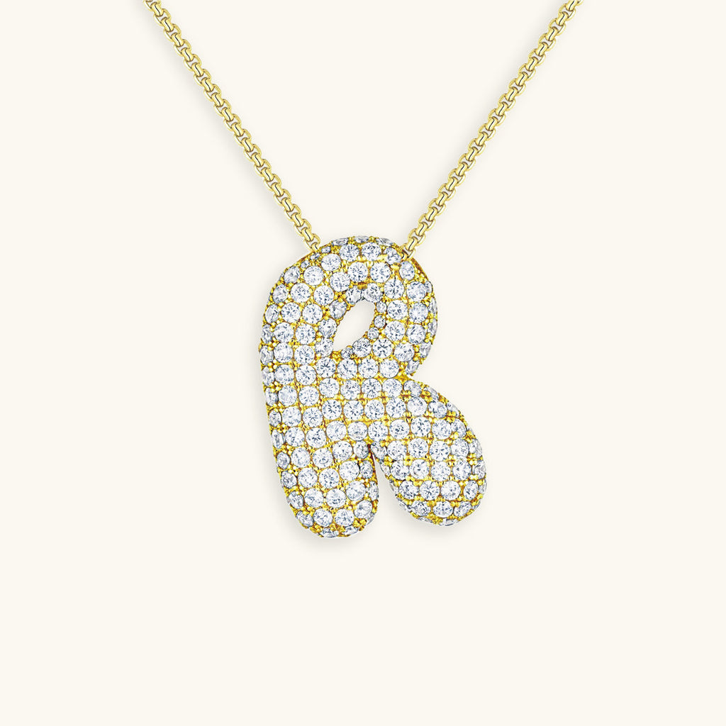 Pavé Diamond Bubble Initial Necklace