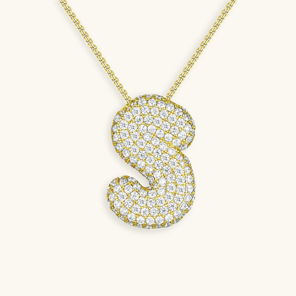 Pavé Diamond Bubble Initial Necklace