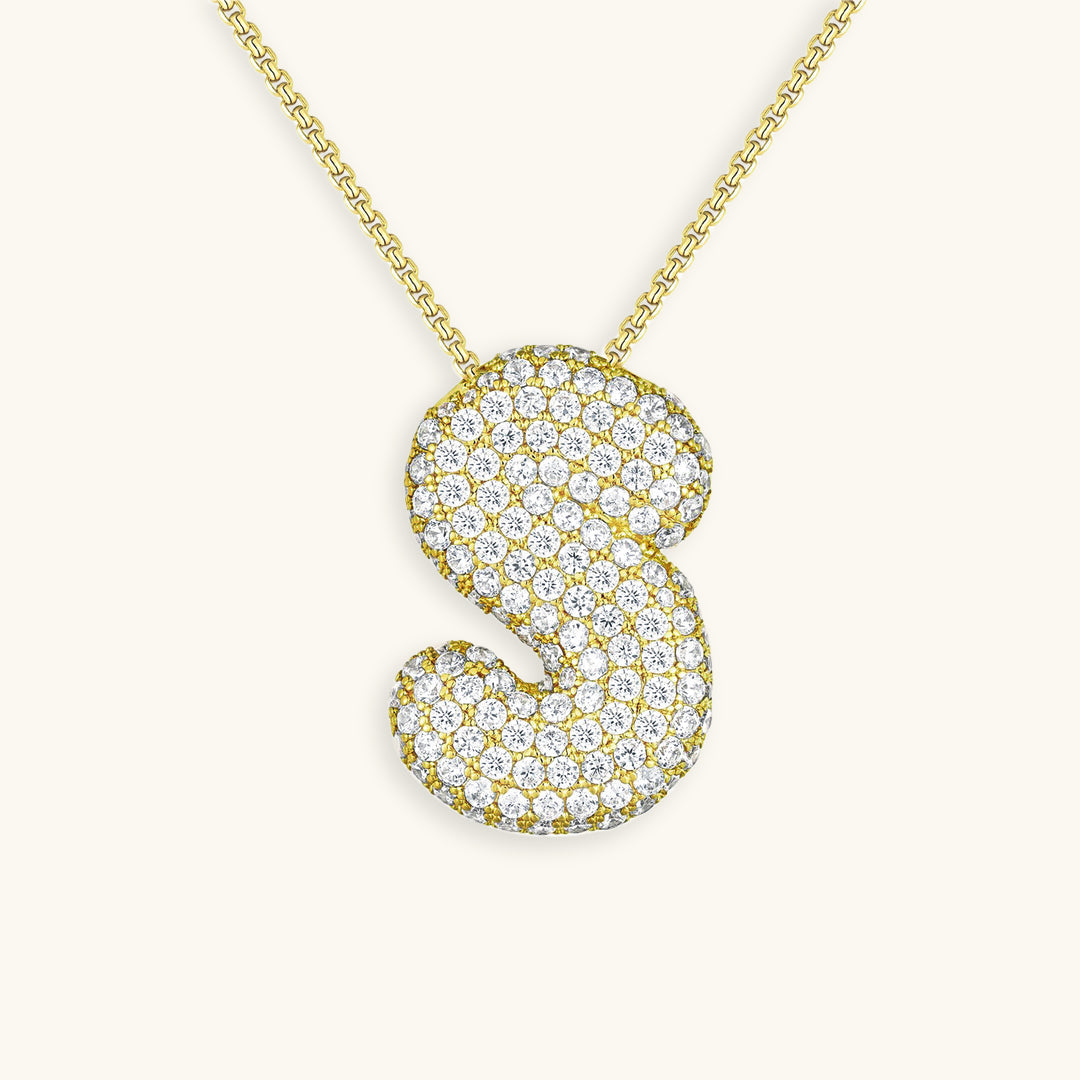 Pavé Diamond Bubble Initial Necklace