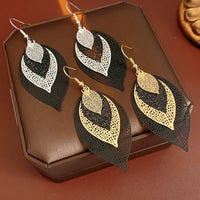 Black & Gold Filigree Leaf Earrings