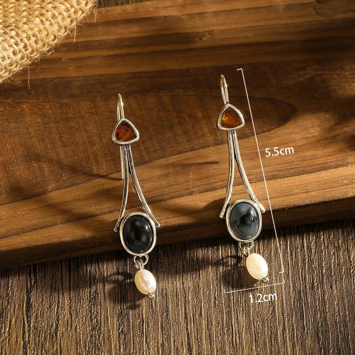 Silver Tri-Stone Pearl Drop Earrings