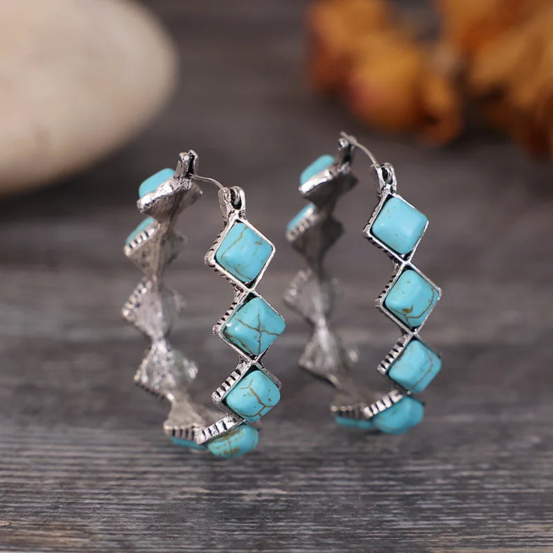 Bohemian Vintage Turquoise U-Shaped Hoop Earrings