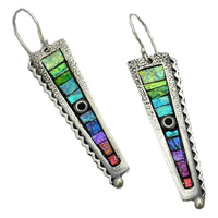 Vintage Silver Opal Inlay Geometric Drop Earrings