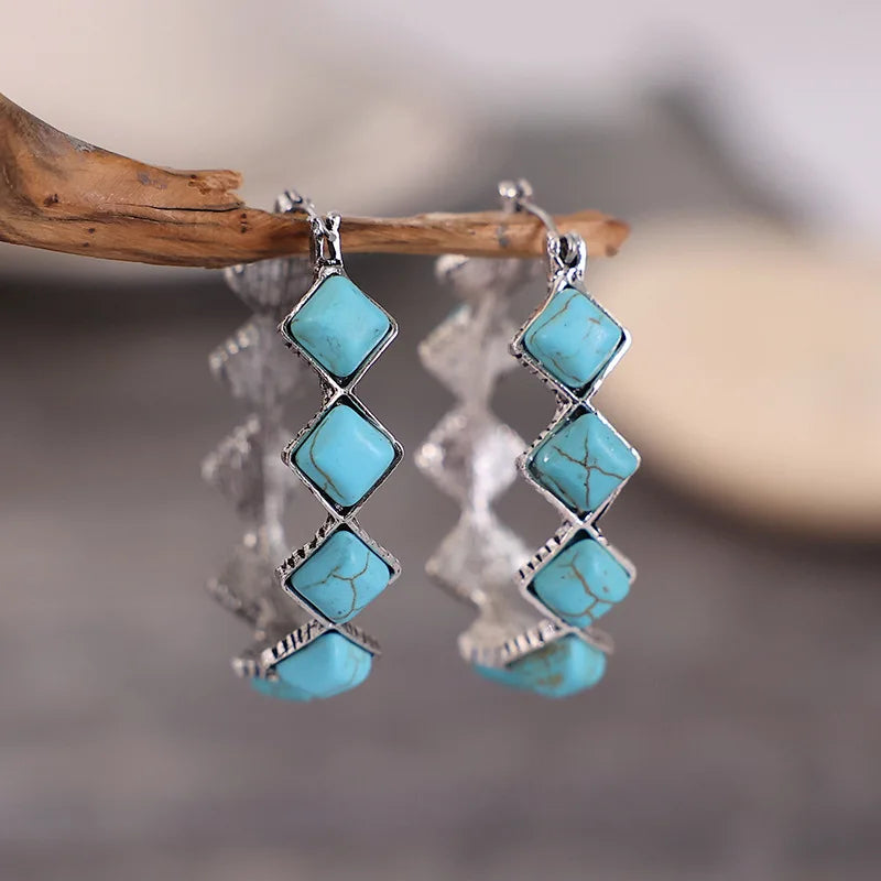 Bohemian Vintage Turquoise U-Shaped Hoop Earrings
