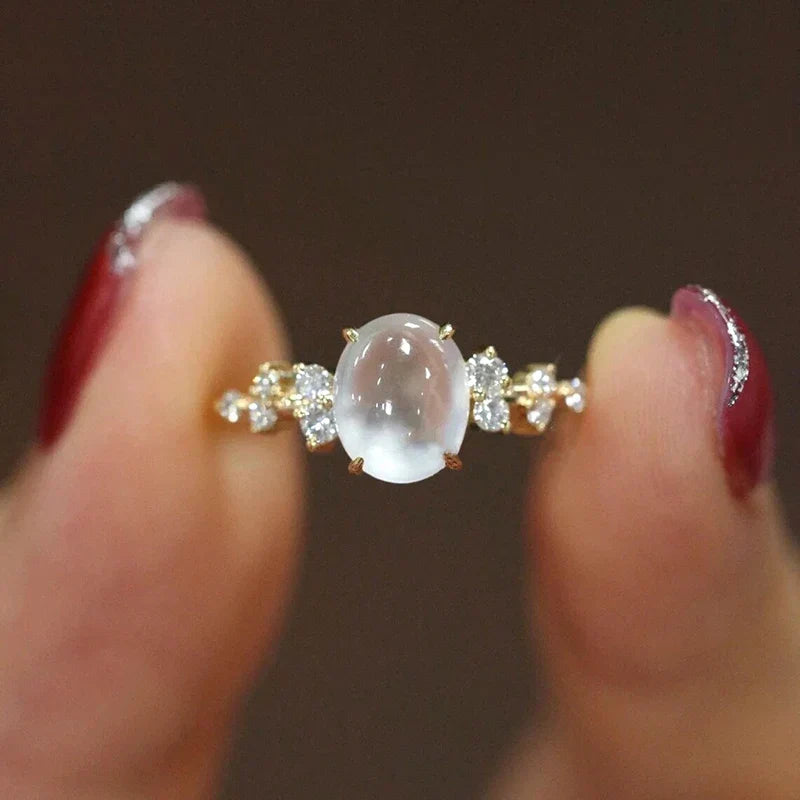 Elegant Lunar Glow Moonstone Diamond Ring