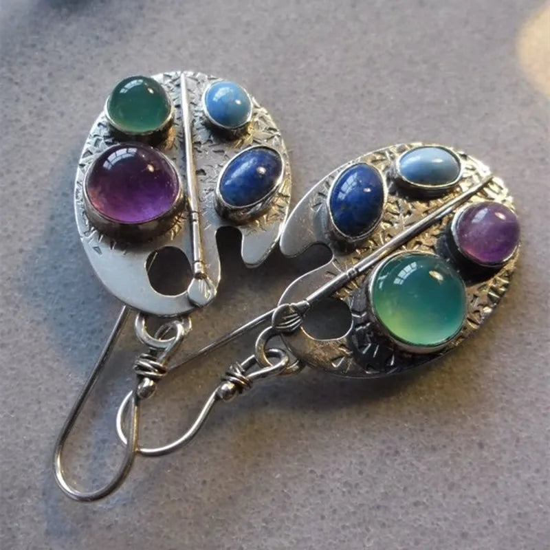Multicolor Artist Palette Gemstone Drop Earrings
