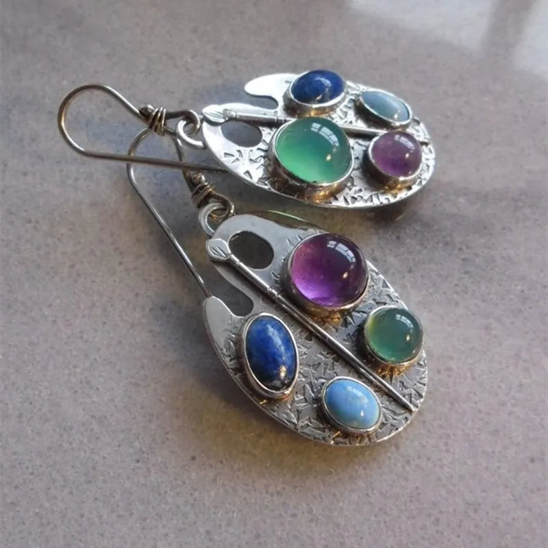 Multicolor Artist Palette Gemstone Drop Earrings