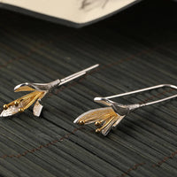 Modern Brushed Silver Petal Dangle Earrings