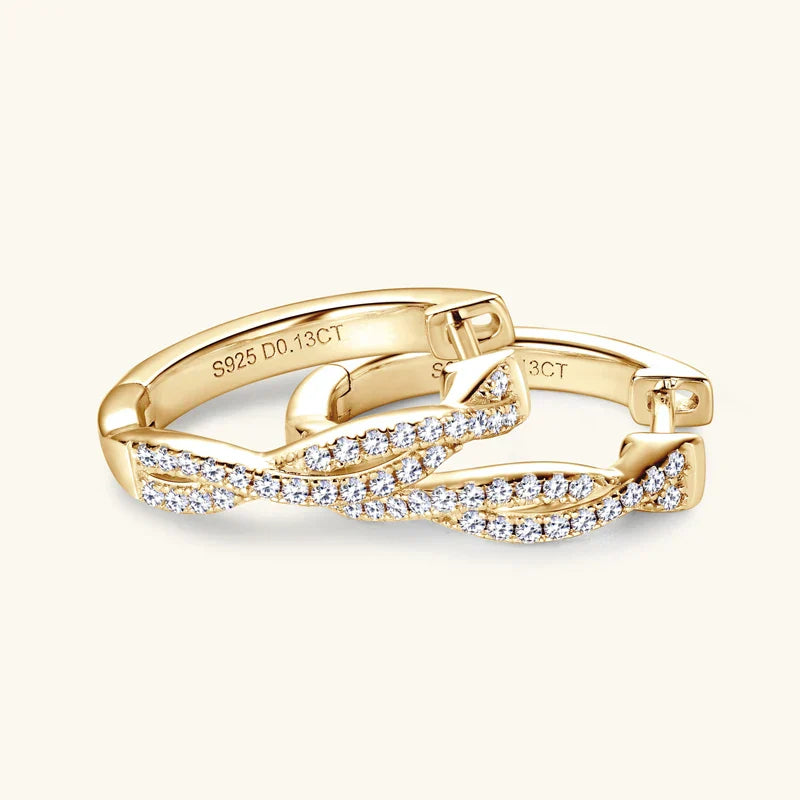 Zirconia Gold Braided Earrings