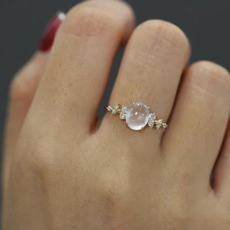 Elegant Lunar Glow Moonstone Diamond Ring
