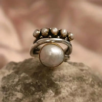 Elegant Silver Pearl Stacking Layered Ring Set
