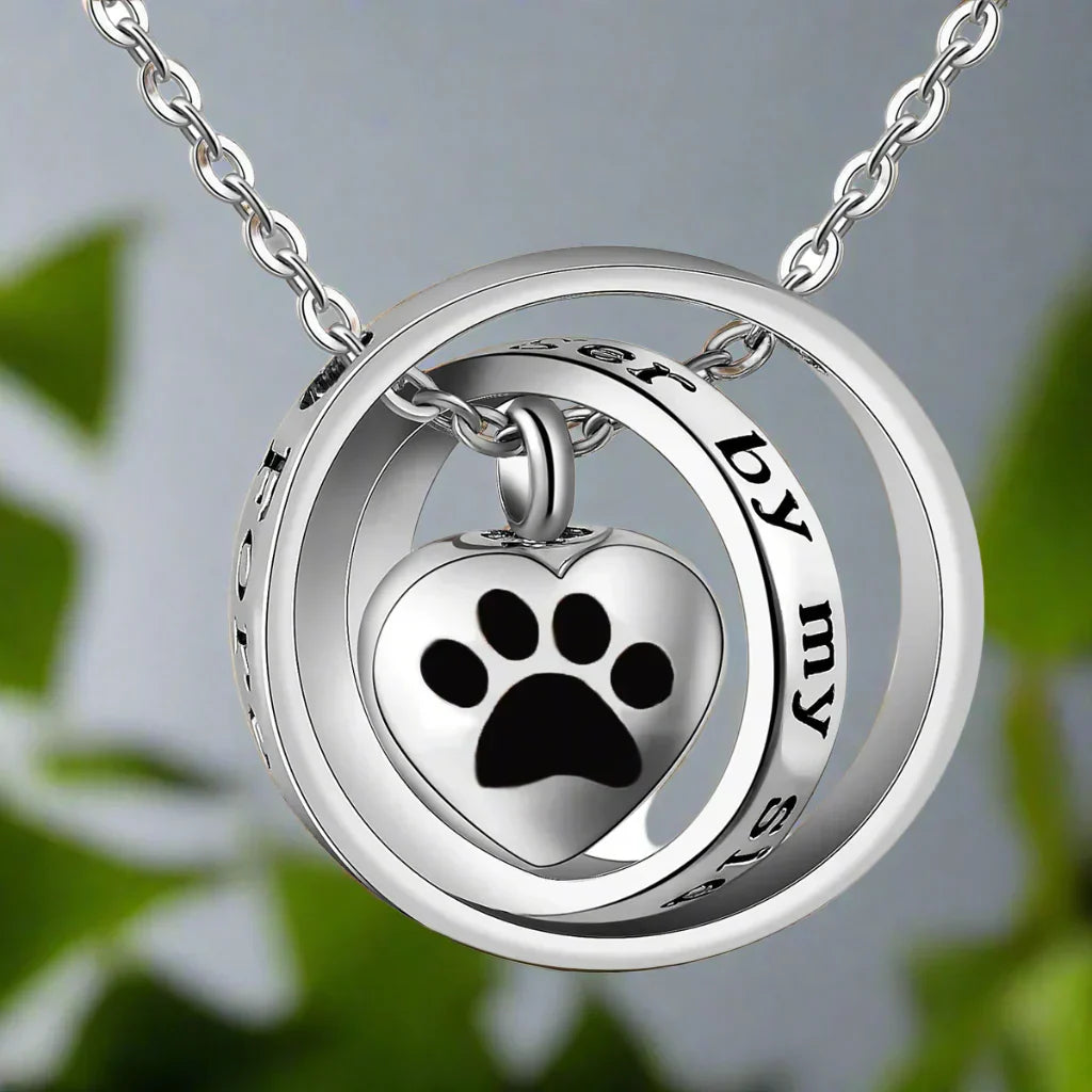 Paw-shaped stainless steel urn necklace