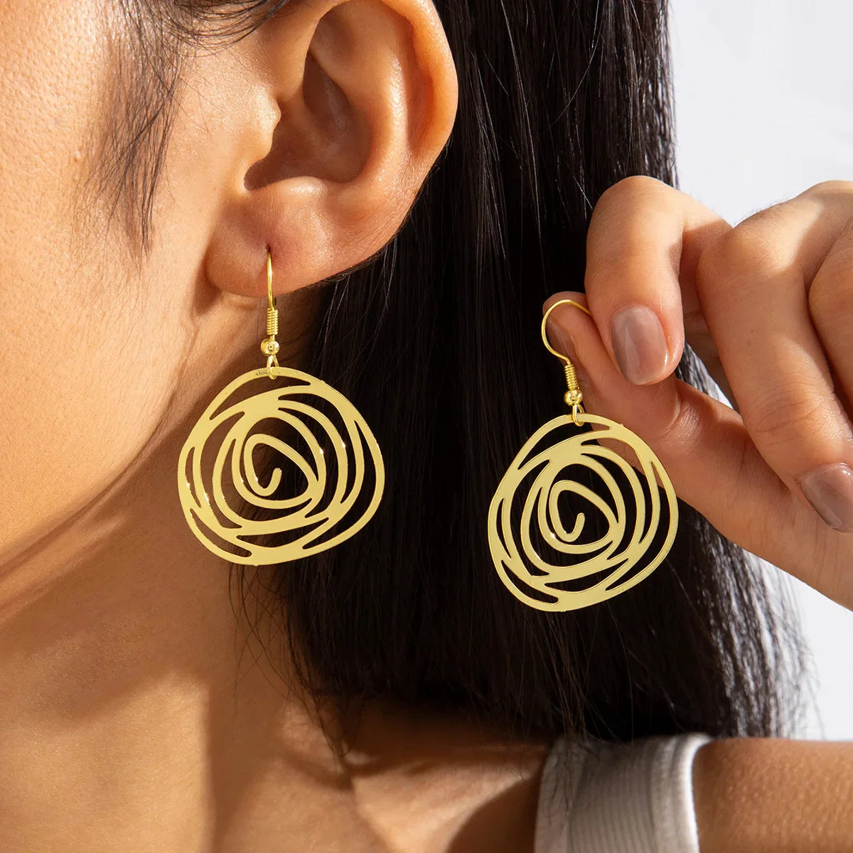 Minimalist Silver Spiral Disc Dangle Earrings