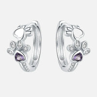 Paw Huggie silver earrings with cubic zirconia and heart-shaped gemstone