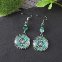 Boho Mandala Glass Disc Drop Earrings