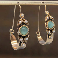 Vintage Mint Cabochon Pearl Hoop Earrings