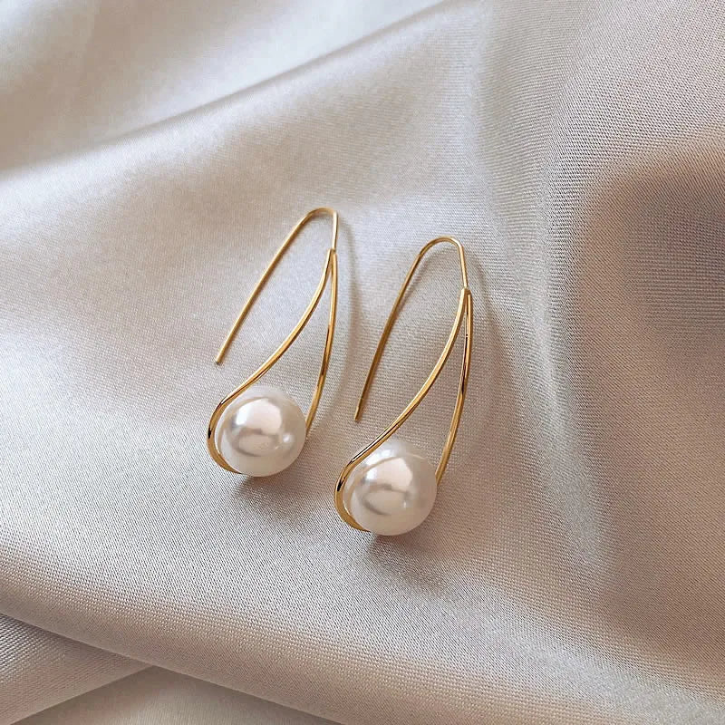 Modern Pearl Sterling Silver Drop Earrings