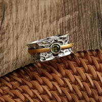 Hammered Silver Gold Peridot Band