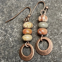 Rustic Stone Bead Hoop Drop Earrings