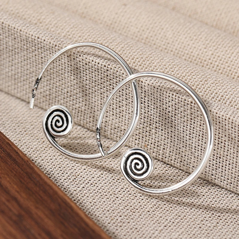 Large Silver Spiral Hoop Earrings