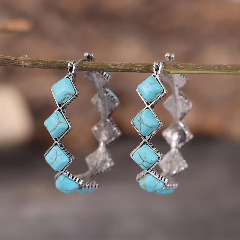 Bohemian Vintage Turquoise U-Shaped Hoop Earrings