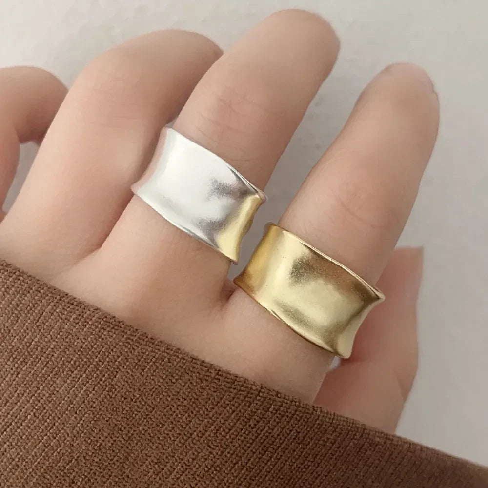 Vintage Gold and Silver Wide Flat Adjustable Ring