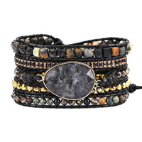 Natural Black Labradorite & Picasso Jasper Beaded Wrap Bracelet