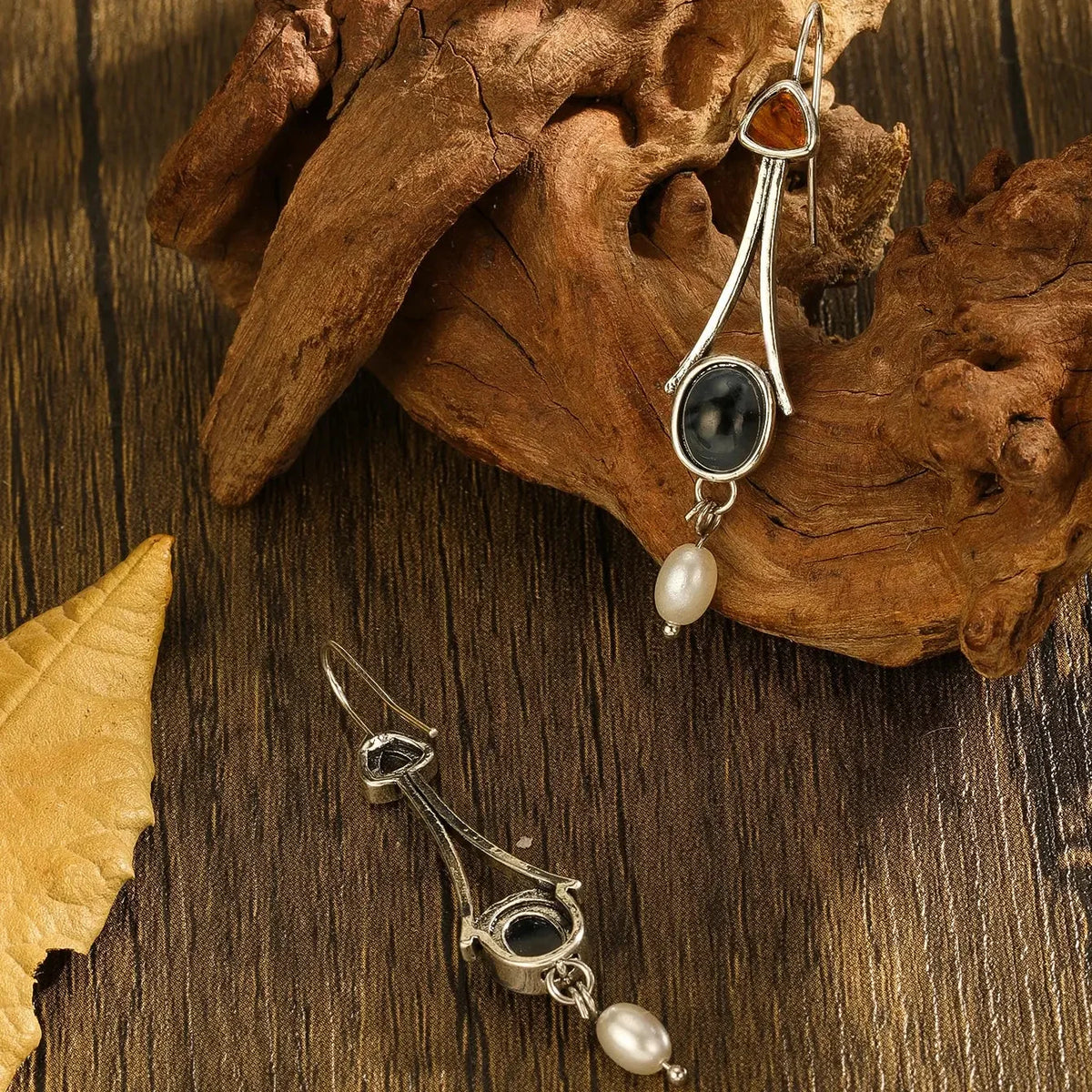 Silver Tri-Stone Pearl Drop Earrings