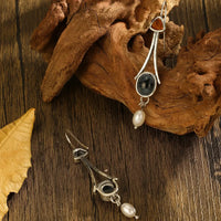 Silver Tri-Stone Pearl Drop Earrings