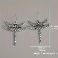 Silver Vintage Dragonfly Carved Pattern Retro Earrings