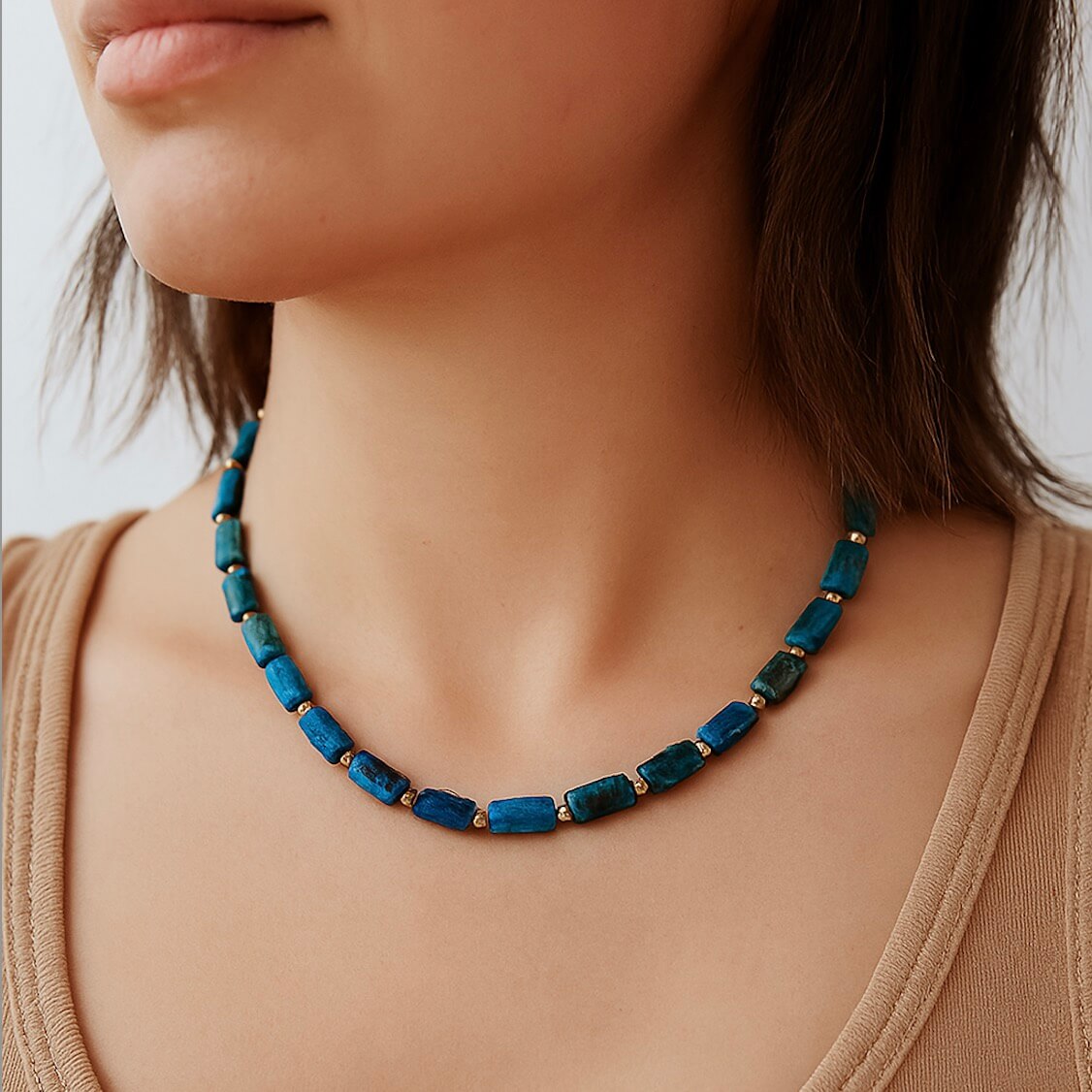 Natural Apatite Beaded Choker Necklace
