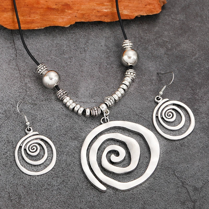 Bohemian Spiral Necklace and Earrings Set