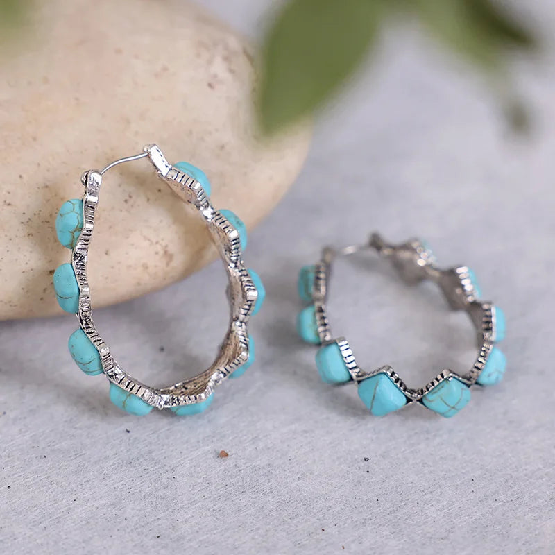 Bohemian Vintage Turquoise U-Shaped Hoop Earrings
