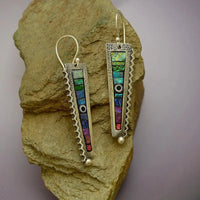 Vintage Silver Opal Inlay Geometric Drop Earrings