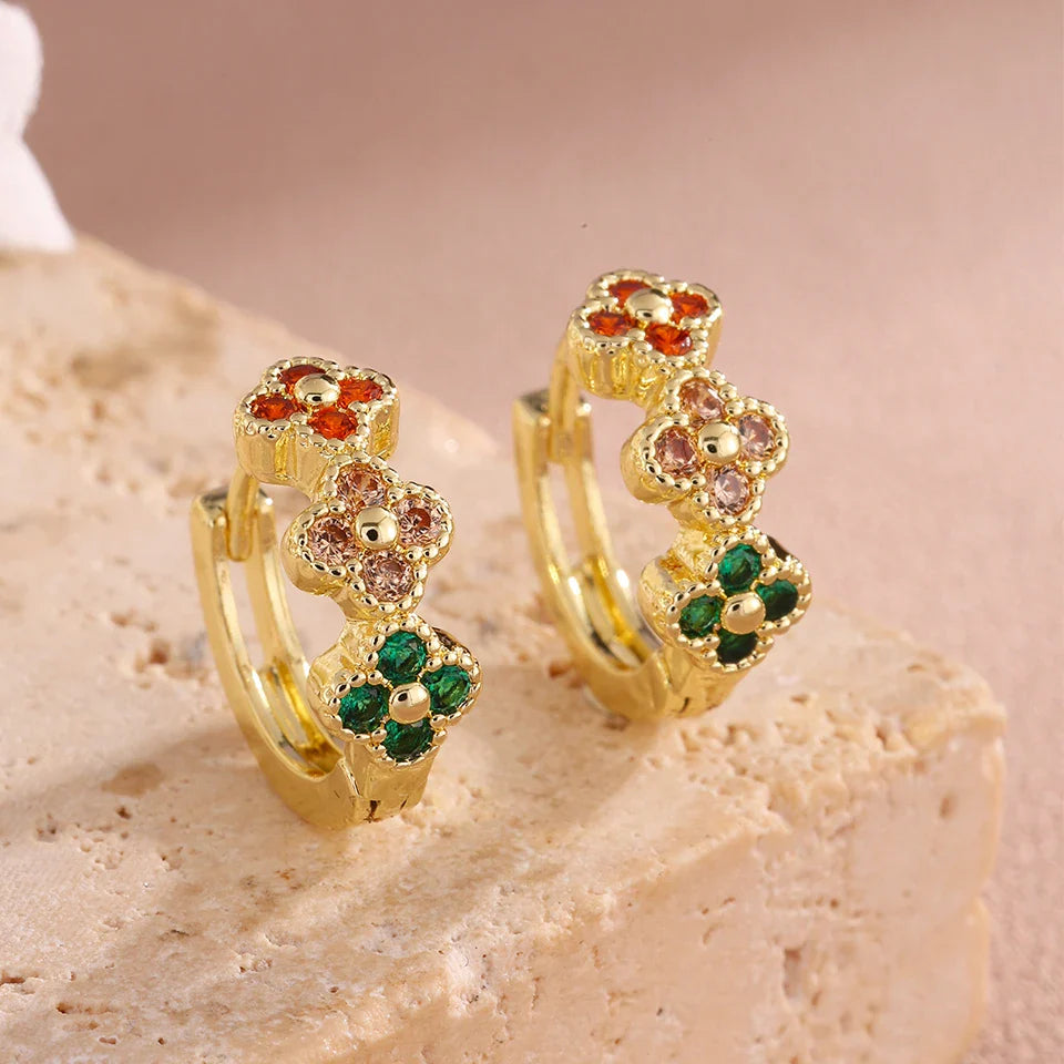 Turquoise Cubic Zirconia Flower Hoop Earrings