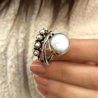 Elegant Silver Pearl Stacking Layered Ring Set