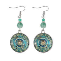 Boho Mandala Glass Disc Drop Earrings